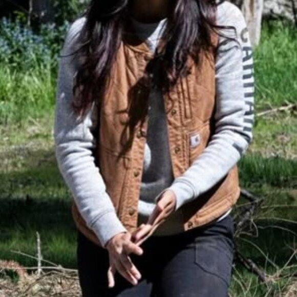 CARHARTT VEST sandstone distressed weathered sherpa lined M - Picture 1 of 10